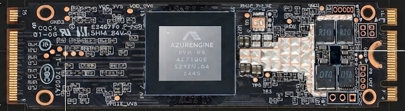 KA08 通用 GPU 算力卡:80×22mm 的 M.2 模块,中央是 RPP-R8 处理器,两侧为 LPDDR4 内存颗粒,端部是 PCIe Gen3 x4 金手指